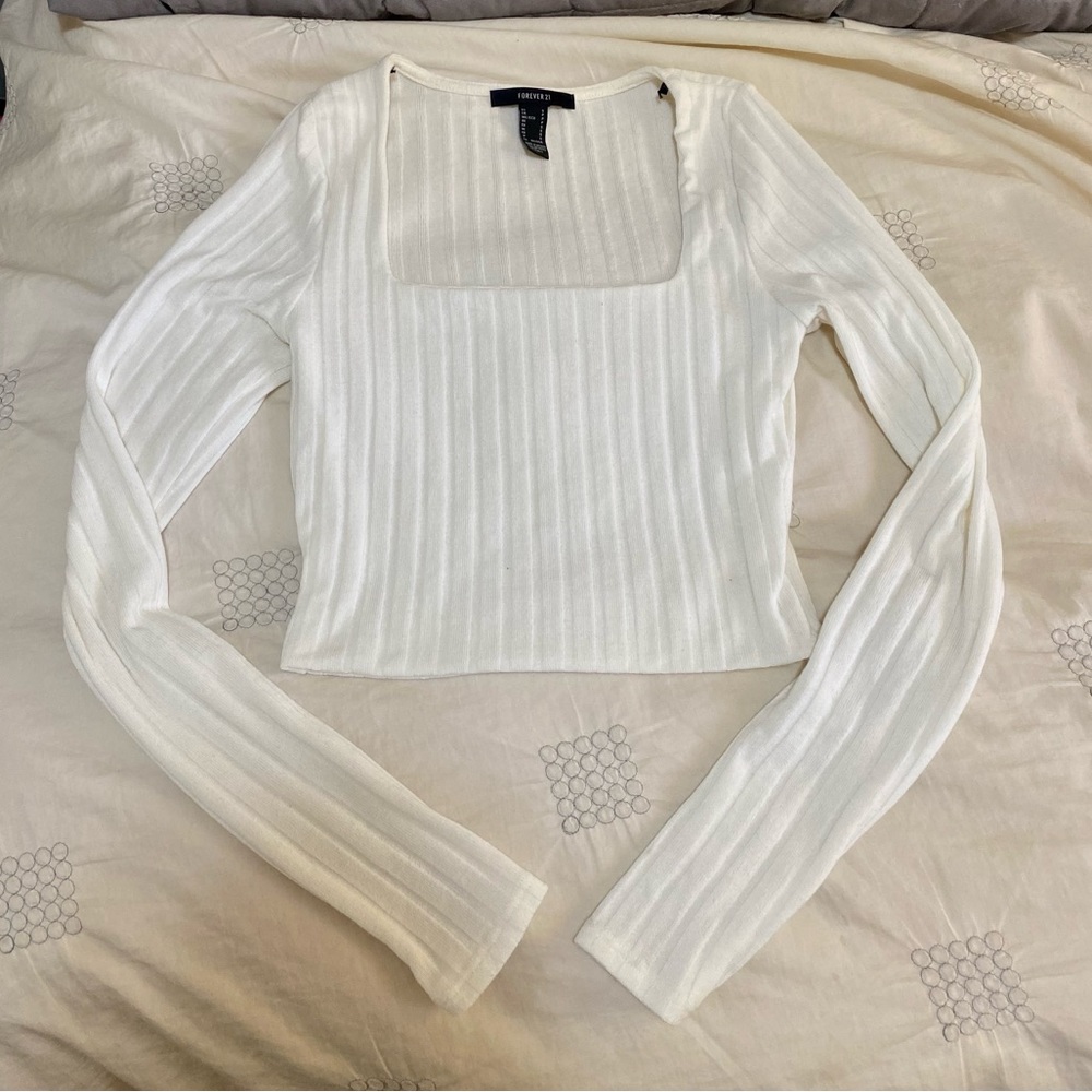 White Forever 21 Cropped Long Sleeve Top